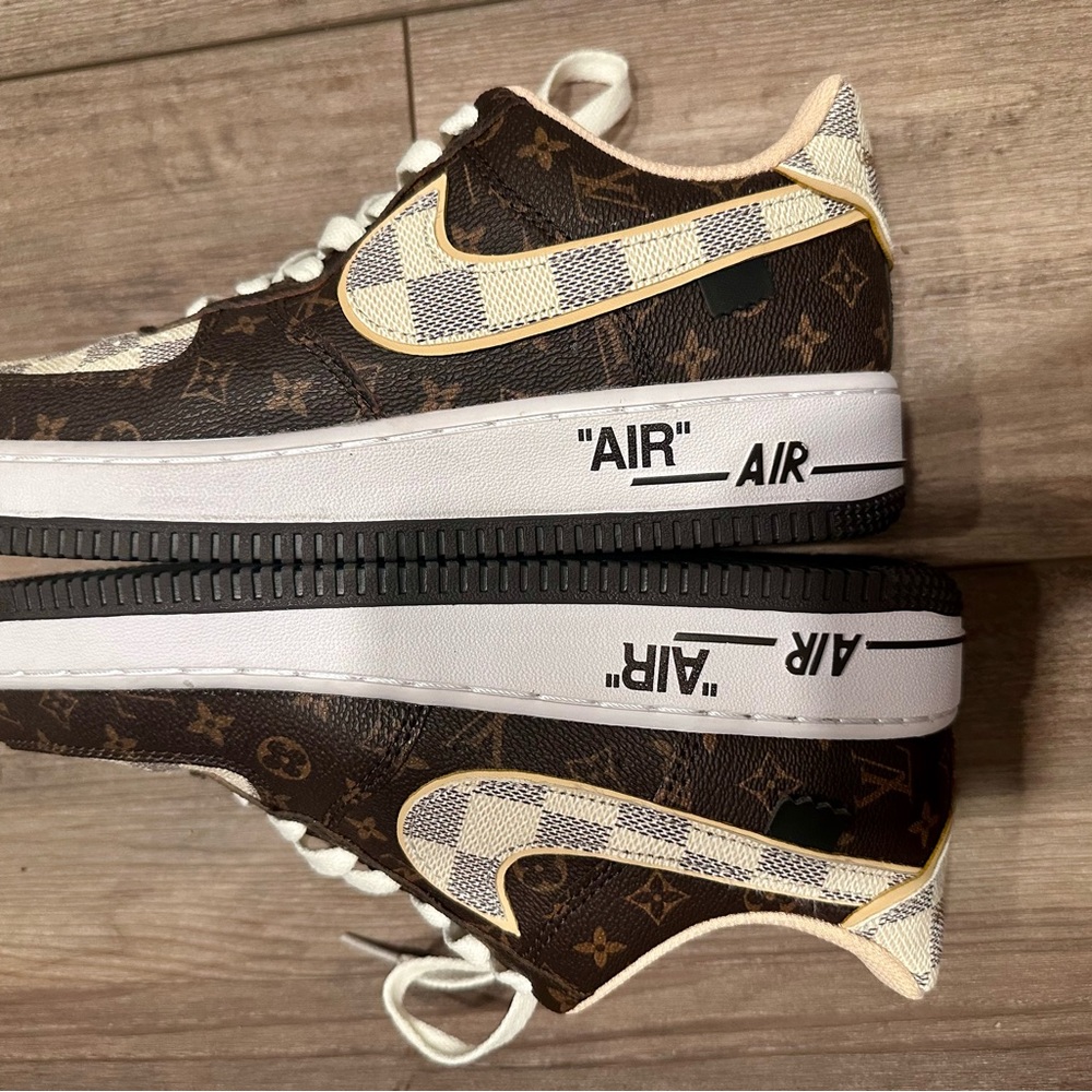 Brown and White Sneakers with Checkered Pattern